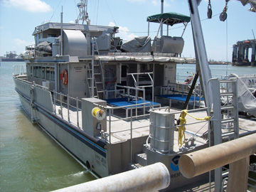 Manta docked at the Texas A&M Galveston campus