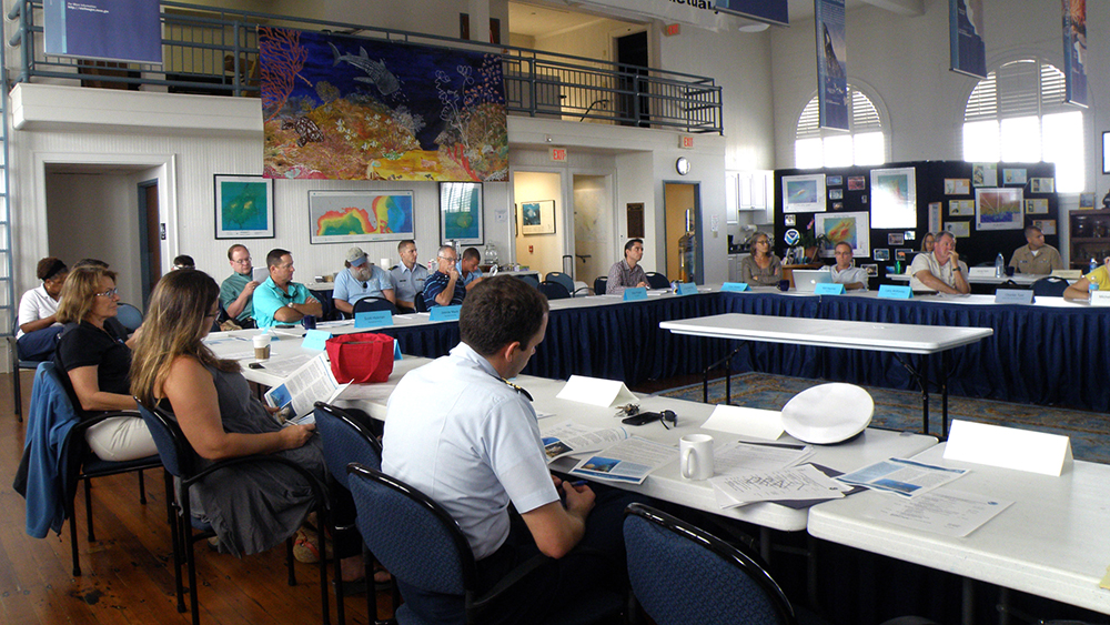 Advisory council members seated around a large table during a meeting