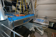 A platform extending off the stern of the R/V Manta that divers will use to get in and out of the water.