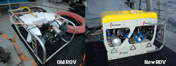 A composite picture showing an old ROV on the left and a new ROV on the right
