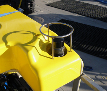 View of top right front corner of ROV showing sonar beacon