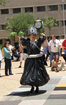 Lady wearing a dress made of recycled materials