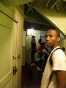 Students in a narrow passageway inside Battleship Texas.