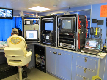 ROV controls set up on countertop in R/V MANTA dry lab.