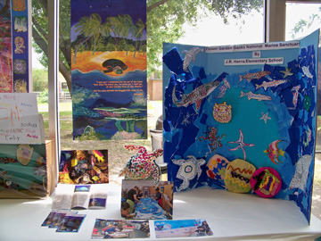 Display of aboriginal art created by school students to illustrate Flower Garden Banks National Marine Sanctuary