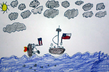 Student drawing of the CSS Alabama sinking USS Hatteras.