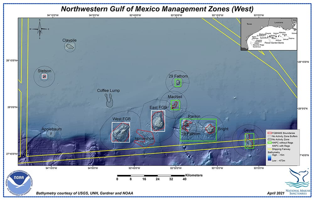 Map showing management zones in the western portion of the northwestern Gulf of Mexico