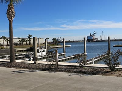 Empty boat slips on the Texas A&M Galveston waterfront